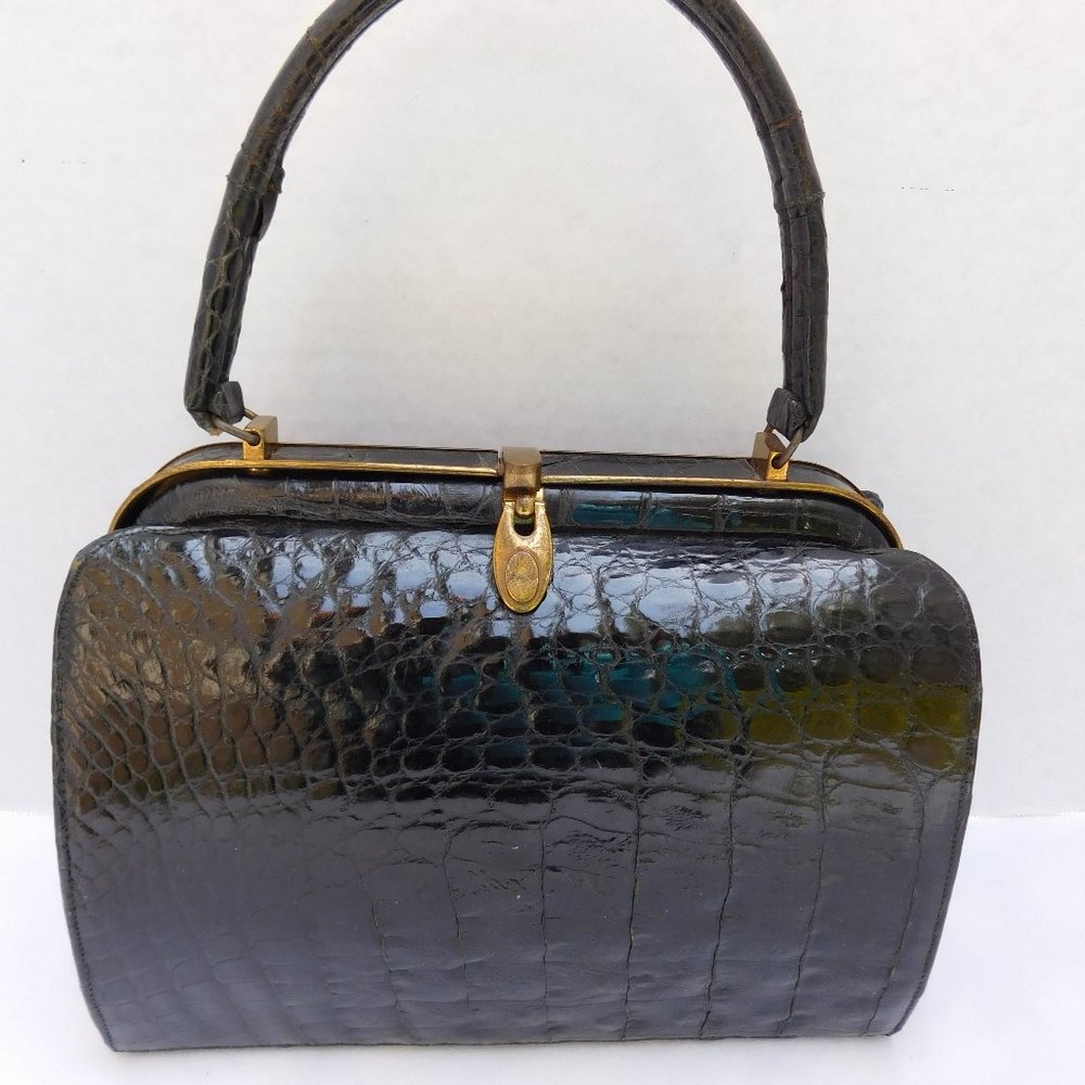 VINTAGE BELLESTONE 50'S ALLIGATOR  TOP HANDLE  KELLY SATCHEL